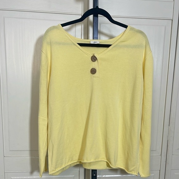 J.Jill Women’s Yellow Long Sleeve Sweater Top Sz XL 2 Button V Neck Comfy - Picture 1 of 11